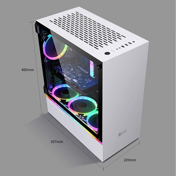 ZXFF PC Game Box with 1 Transparent Glass Window, I/O Panel USB3.0/USB2.0/Audio Port, Personalized Panel, White - Image 4