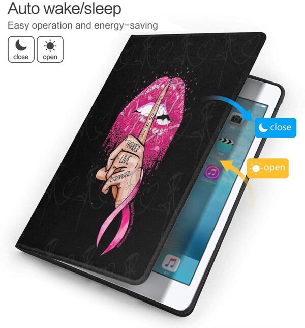 Fight Harder Live Stronger with Breast Cancer Protective PU Leather Wallet Tablet Case for IPad 7th 10.2'', Rotating Stand Smart Magnetic Auto Wake Up/Sleep Cover Cases - Image 3