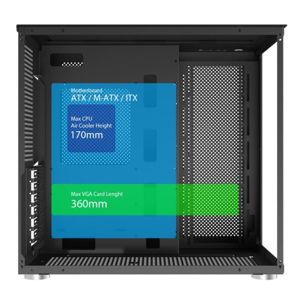 SZD S580 ATX Mid-Tower PC Case, Desktop Gaming Computer Chasssis, Front I/O USB Type-C Port, Dual Tempered Glass Panels, High-Airflow Perforated Top Panel, Fan not Included(Black) - Image 2