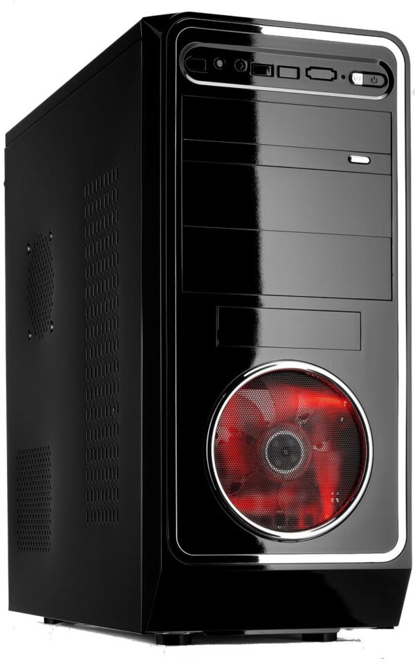 Tiveco Typhon TYP-001RD 10-Bay ATX Mid Tower Computer Case w/120 mm Red LED Fan - No PSU (Black)
