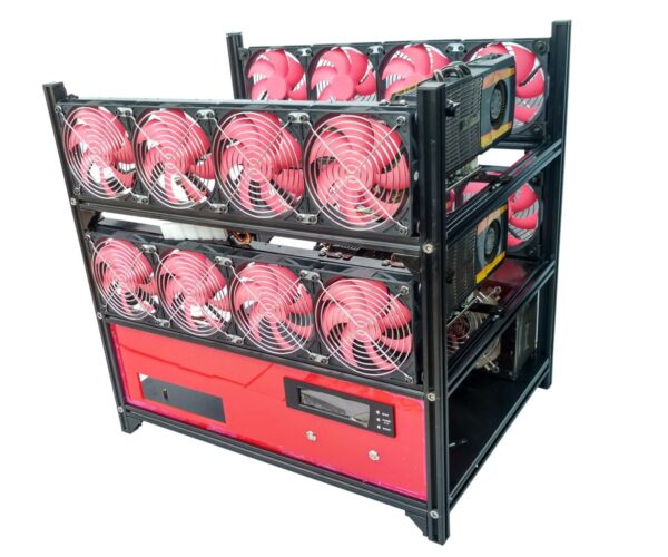 12GPU Open Air Mining Miner Frame Rig Case Set for ETH BTC LTC Ethereum with LCD Panel 16 Fan - Image 2