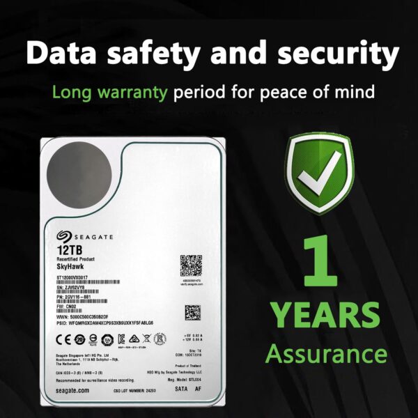 Seagate Skyhawk 12TB Video Internal Hard Drive HDD-3.5 Inch SATA 6Gb/s 7200PRM 256MB Cache for DVR NVR Security Camera System with Rescue Services (ST12000VX0017/0007) (Renewed) - Image 6