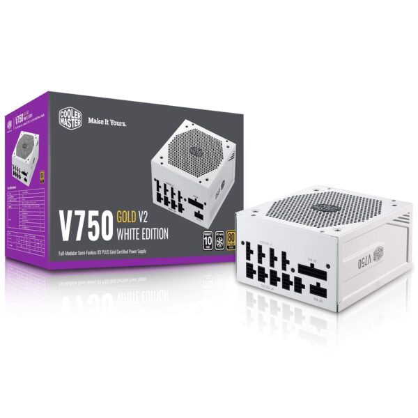 Cooler Master V750 Gold White Edition V2 Full Modular,750W, 80+ Gold Efficiency, Semi-fanless Operation, 16AWG PCIe high-Efficiency Cables (Renewed)