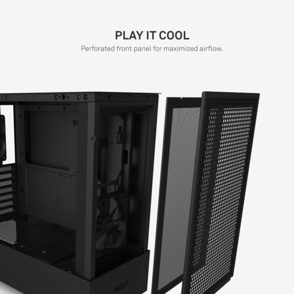 NZXT H510 Flow - CA-H52FB-01 - Compact ATX Mid-Tower PC Gaming Case - Perforated Front Panel - Tempered Glass Side Panel - Cable Management System - Water-Cooling Ready - Black - Image 4
