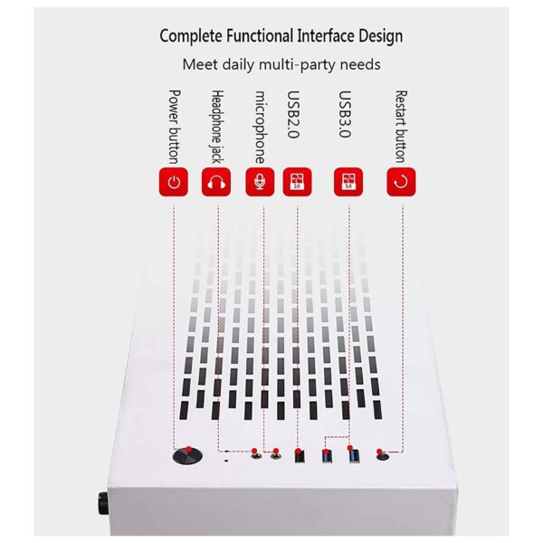 ZXFF PC Game Box with 1 Transparent Glass Window, I/O Panel USB3.0/USB2.0/Audio Port, Personalized Panel, White - Image 2