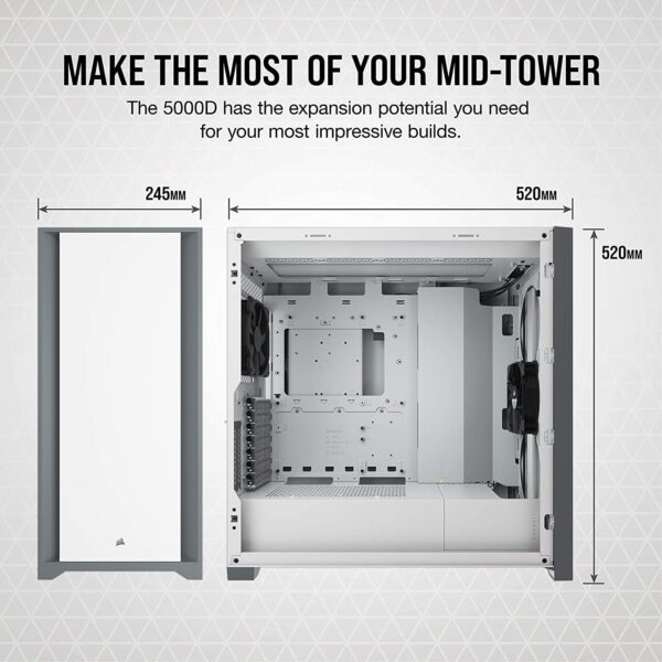 Corsair 5000D Tempered Glass Mid-Tower ATX PC Case (CC-9011209-WW) - White (Renewed) - Image 3