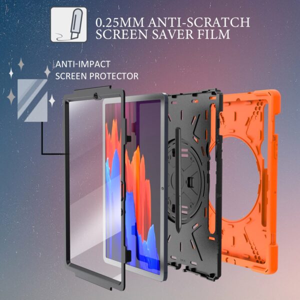 TianTa Case for Galaxy Tab S8 2022, Heavy Duty Shockproof Rugged Defender Kids Case with Rotatable Kickstand, Hand/Shoulder Strap for Galaxy Tab S8 2022 (SM-X700/SM-X706) 11 inch - Orange - Image 3