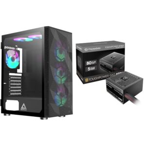 Montech X3 Mesh 6pcs, 3 x 140mm& 3 x 120mm Fixed RGB Lighting Fans ATX Mid-Tower PC Gaming Case & Thermaltake Toughpower GX2 80+ Gold 600W SLI/Crossfire Ready Continuous Power ATX 12V