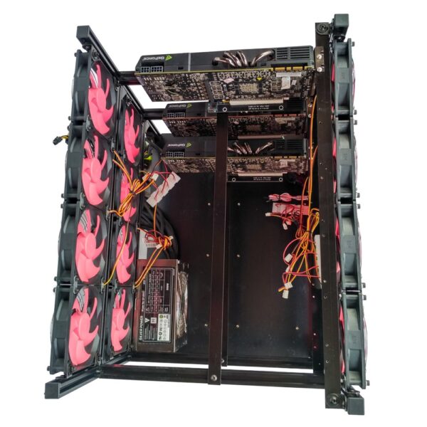 12GPU Open Air Mining Miner Frame Rig Case Set for ETH BTC LTC Ethereum with LCD Panel 16 Fan - Image 3