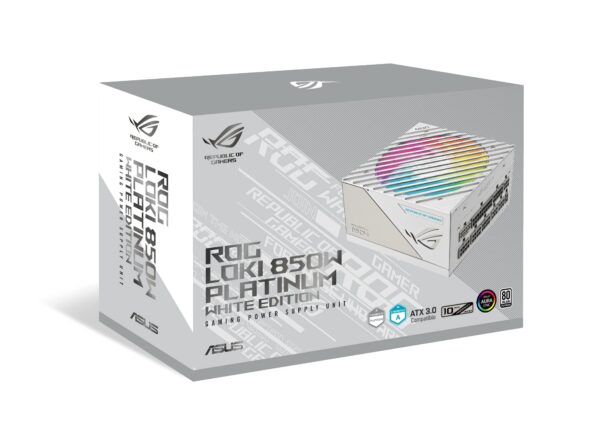 ASUS ROG Loki SFX-L 850W Platinum White Edition (Fully Modular Power Supply, 80+ Platinum, 120mm PWM ARGB Fan, Aura Sync, ATX 3.0 Compatible, PCIe 5.0 Ready, 10 Year Warranty) (Renewed)