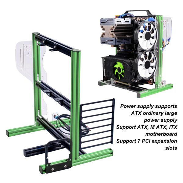Septpenta DIY Chassis Bracket, Open Case Bracket, Split Hardware Structure, Excellent Heat Dissipation, Support ATX, M ATX, ITX Motherboard, Aluminum DIY Chassis Frame(Green & Black) - Image 2