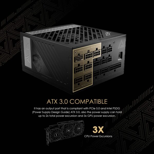 MSI MEG Ai1000P PCIE 5 & ATX 3.0 Gaming Power Supply | Full Modular | 80 Plus Platinum Certified 1000W | 100% Japanese 105°C Capacitors | Compact Size | ATX PSU (Renewed) - Image 6