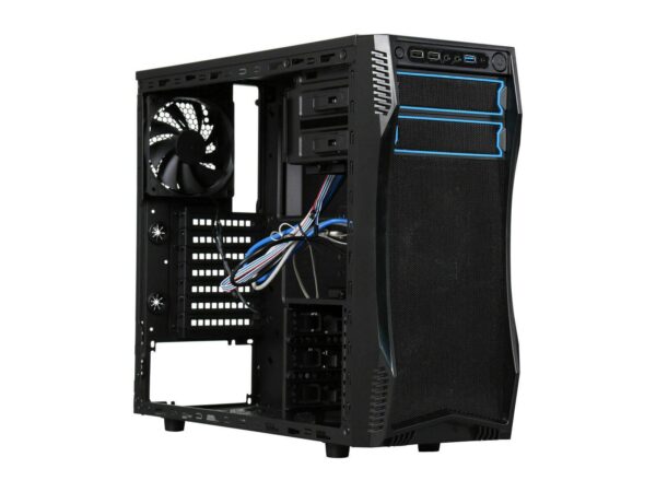Computer Cases PC, Home Office Gaming, Micro ATX Mid Tower with Blue LED Fans USB 3.0, Black - Image 6