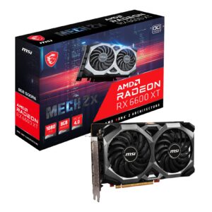 MSI Gaming AMD Radeon RX 6600 XT 8GB GDDR6 128-bit HDMI/DP 2602 MHz Boost Clock FreeSync DirectX 12 VR Ready OC Graphics Card (RX 6600 XT MECH 2X 8G OCV1) (Renewed)
