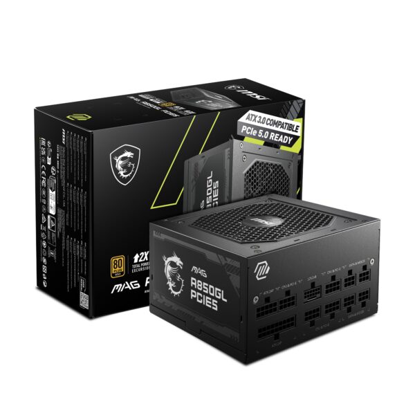 MSI MAG A850GL PCIE 5 & ATX 3.0 Gaming Power Supply - Full Modular - 80 Plus Gold Certified 850W - Compact Size - ATX PSU (Renewed)
