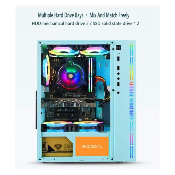 Computer Gaming Case,Comes with RGB Light Strip,Desktop Case,Supports ATX M-ATX ITX,Pre-Installed 7 Fans,Supports Air Cooling (Color : Style 3) - Image 4
