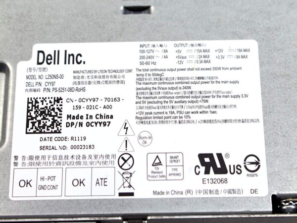 DELL XW784 CYY97 7GC81 6MVJH W210D 250w Power Supply For Dell Inspiron 530s 531s, Vostro 200s 220s, Studio 540s Small Form Factor(SFF) (Renewed) - Image 5