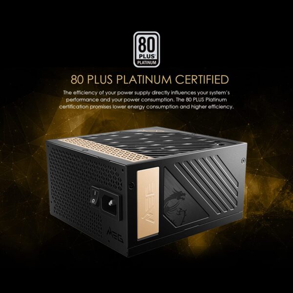MSI MEG Ai1000P PCIE 5 & ATX 3.0 Gaming Power Supply | Full Modular | 80 Plus Platinum Certified 1000W | 100% Japanese 105°C Capacitors | Compact Size | ATX PSU (Renewed) - Image 2