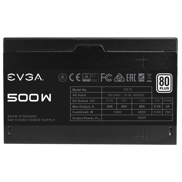 EVGA 500 W1, 80+ WHITE 500W, 3 Year Warranty, Power Supply 100-W1-0500-KR, Black (Renewed) - Image 6