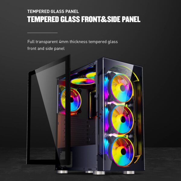 ATX Mid-Tower Computer Case, ESGAMING PC Case with Pre-Installed 6pcs 120mm ARGB Fans, Opening Tempered Glass Front&Side Panel USB 3.0 for Gaming/Office/Work A500 - Image 4