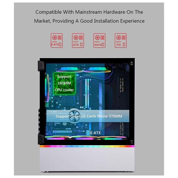 ZXFF PC Game Box with 1 Transparent Glass Window, I/O Panel USB3.0/USB2.0/Audio Port, Personalized Panel, White - Image 5
