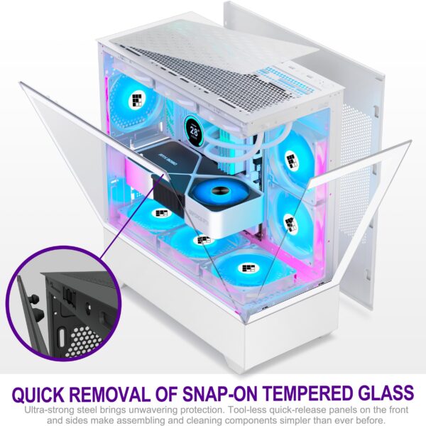 FOIFKIN PC Case - Pre-Installed 5 PWM ARGB Fan, ATX Mid-Tower Gaming PC Case, Type-C,FOIFKIN (White, F1) - Image 2
