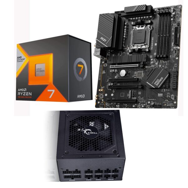 INLAND Micro Center AMD Ryzen 7 7800X3D 8-Core16-Thread Desktop Processor Bundle MSI PRO B650-P WiFi ProSeries Motherboard & G.Skill MB850G PSU, 80 Plus Gold, Fully Modular ATX Power Supply 850 Watt