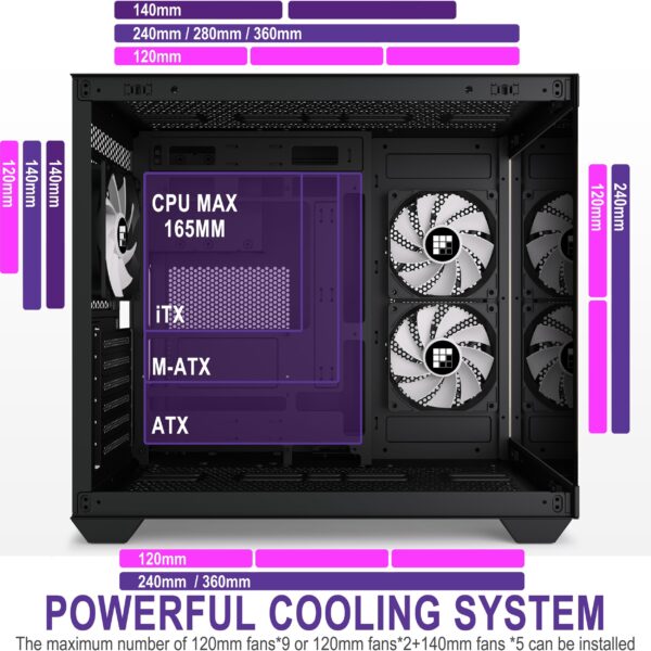 FOIFKIN PC Case -Walnut front panel, Pre-Installed 3 PWM ARGB Fan, ATX Mid-Tower Gaming PC Case, 270° Panoramic Glass, M3 Black - Image 6