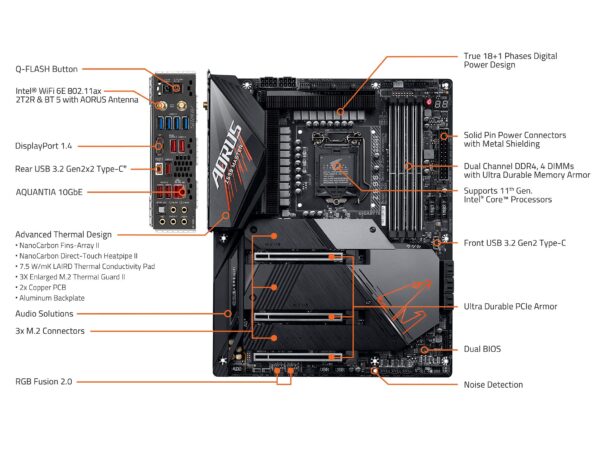 GIGABYTE Z590 AORUS Master (LGA 1200/Intel Z590/ATX/Triple M.2/PCIe 4.0/USB 3.2 Gen2X2 Type-C/Intel WiFi 6E/AQUANTIA 10GbE LAN/Gaming Motherboard) (Renewed) - Image 5