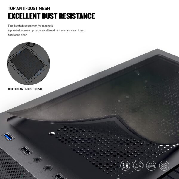 ATX Mid-Tower Computer Case, ESGAMING PC Case with Pre-Installed 6pcs 120mm ARGB Fans, Opening Tempered Glass Front&Side Panel USB 3.0 for Gaming/Office/Work A500 - Image 8