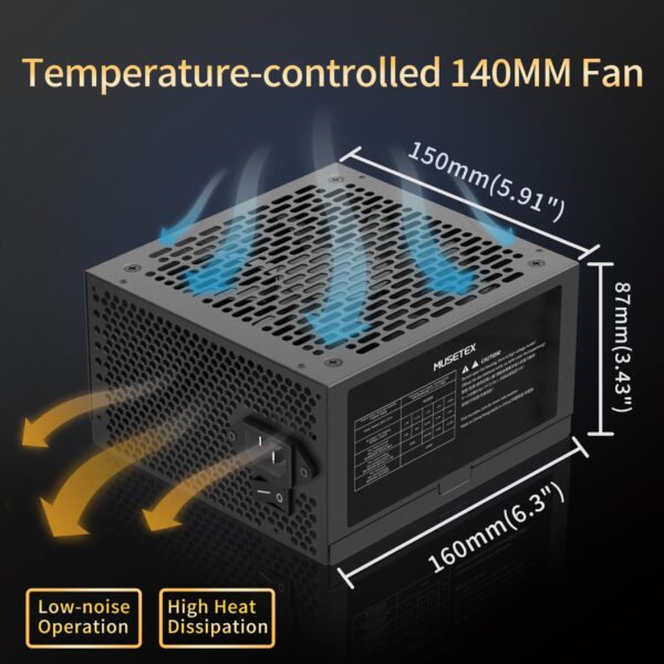 MUSETEX NN8 PC CASE ATX 6 PWM ARGB Fans Pre-Installed Bundled 1000W PC Power Supply - Image 8
