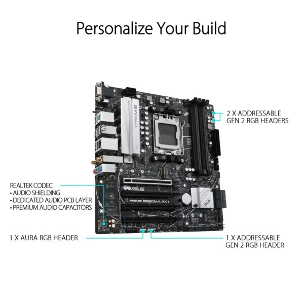 ASUS Prime B650M-A AX II AMD B650 AM5 Ryzen™ Desktop 9000 8000 & 7000 Micro-ATX mATX Motherboard, DDR5, PCIe 5.0 M.2, 2.5Gb LAN, Wi-Fi 6, DisplayPort, HDMI®, BIOS Flashback™ (Renewed) - Image 4
