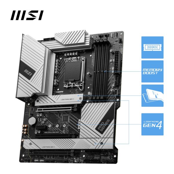 MSI PRO Z790-A MAX WiFi ProSeries Motherboard (Supports 12th/13th/14th Gen Intel Processors, LGA 1700, DDR5, PCIe 5.0, M.2, 2.5Gbps LAN, USB 3.2 Gen2, Wi-Fi 7, ATX) (Renewed) - Image 3