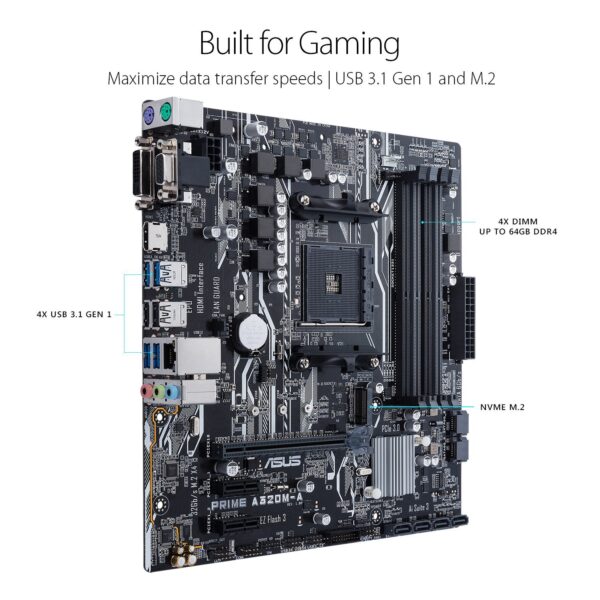 ASUS Ryzen AM4 DDR4 HDMI DVI-D VGA M.2 USB 3.1 PS/2 Micro-ATX Motherboard (PRIME A320M-A) (Renewed) - Image 3