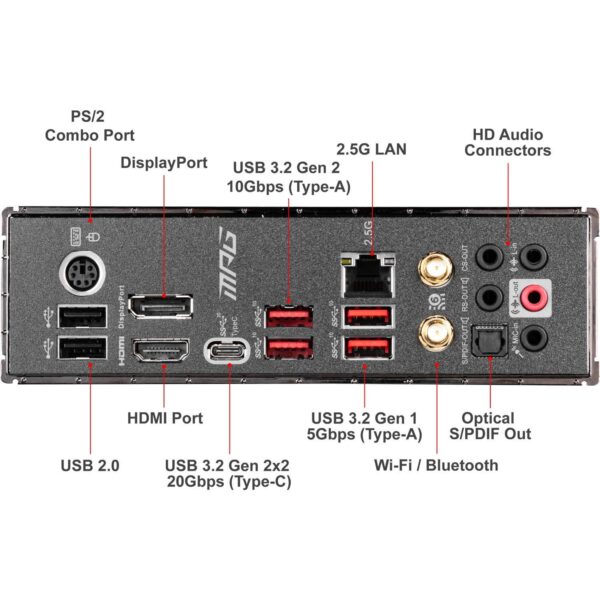 MSI MPG Z490 Gaming Carbon WiFi Gaming Motherboard (ATX, 10th Gen Intel Core, LGA 1200 Socket, DDR4, SLI/CF, Dual M.2 Slots, USB 3.2 Gen 2, Wi-Fi 6, DP/HDMI, Mystic Light RGB) (Renewed) - Image 5