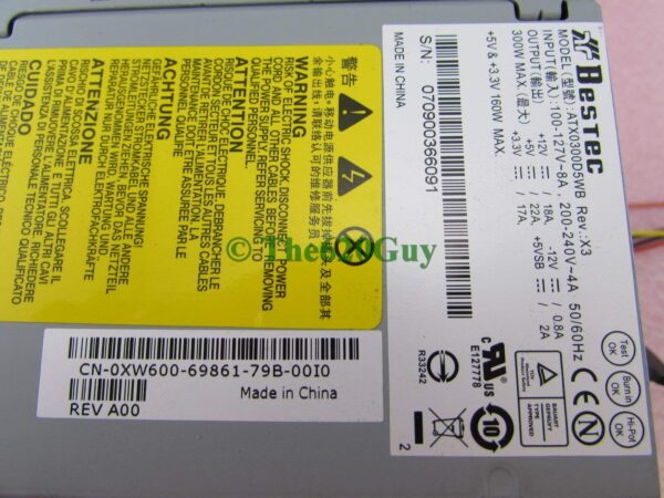 Dell Inspiron 530 Vostro 200 300W Power Supply XW600 Bestec ATX0300D5WB Rev:X3 (Renewed) - Image 3