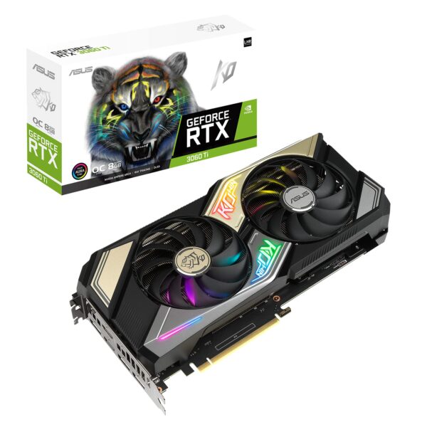 ASUS KO NVIDIA GeForce RTX 3060 Ti V2 OC Edition 8GB GDDR6 Gaming Graphics Card- PCIe 4.0, 8GB GDDR6 memory, LHR, HDMI 2.1, DisplayPort 1.4a, Axial-tech Fan Design, 0dB technology (Renewed)