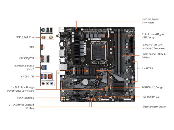GIGABYTE B660M DS3H AX DDR4 (B660/ Intel/LGA 1700/ Micro-ATX/ DDR4/ Dual M.2/ PCIe 4.0/ USB 3.2 Gen2 Type-C/ 2.5GbE LAN/Motherboard) (Renewed) - Image 7