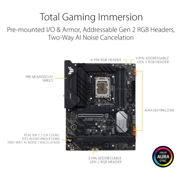 ASUS TUF Gaming H670-PRO WiFi D4 LGA 1700(Intel 12th Gen) ATX Motherboard (PCIe 5.0, DDR4,14+1 DrMOS,4xM.2 Slots,WiFi 6,2.5 Gb LAN,Front USB 3.2 Gen 1 Type-C,USB 3.2 Gen 2x2 Type-C) (Renewed) - Image 4