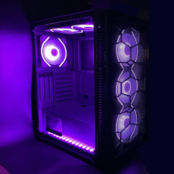 SaharaGaming P44M Mesh & Tempered Glass case is with 4 x Pirate Eye Modular 12cm Fans & Universal Fan hub (White Pirate Eye Fans) - Image 6