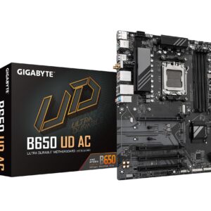 GIGABYTE B650 UD AC (rev. 1.0) AM5 LGA 1718 AMD B650 ATX Motherboard with 5-Year Warranty, DDR5, PCIe 4.0 M.2, PCIe 4.0, USB 3.2 Gen2x2 Type-C, GbE LAN (Renewed)