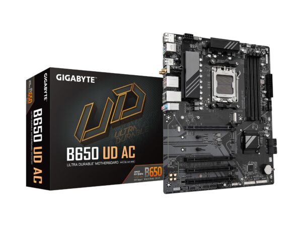 GIGABYTE B650 UD AC (rev. 1.0) AM5 LGA 1718 AMD B650 ATX Motherboard with 5-Year Warranty, DDR5, PCIe 4.0 M.2, PCIe 4.0, USB 3.2 Gen2x2 Type-C, GbE LAN (Renewed)