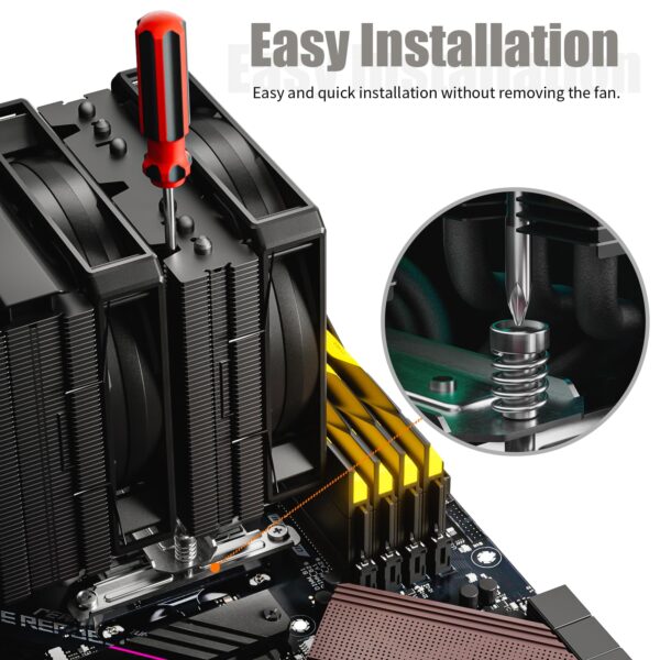 upHere Black CPU Heatsink with 6 Heat Tubes, Dual Tower with Dual 120mm PWM Fan, CPU Fan for Intel LGA Universal Socket 2011/2066/1700/1200/115X(X79/X99) AMD AM5/AM4,D6DK - Image 4