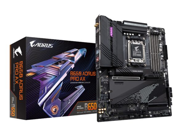GIGABYTE B650 AORUS PRO AX (AM5/ LGA 1718/ AMD B650/ ATX/ 5-Year Warranty/ DDR5/ Quad M.2/ PCIe 5.0/ USB 3.2 Gen2X2 Type-C/WiFi 6E/ Intel 2.5GbE LAN/Q-Flash Plus/EZ-Latch/Gaming Motherboard) (Renewed)