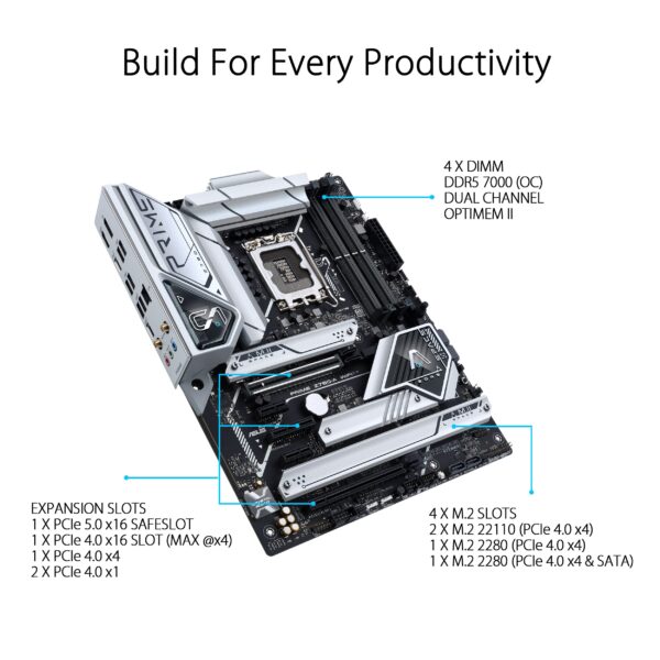ASUS Prime Z790-A WiFi 6E LGA 1700(Intel®13th&12th) ATX Motherboard (16+1 DrMOS, PCIe 5.0,DDR5,4X M.2 Slots,2.5 Gb LAN,USB 3.2 Gen 2 Front Panel Type-C, Thunderbolt™ 4/USB4, DP) (Renewed) - Image 2