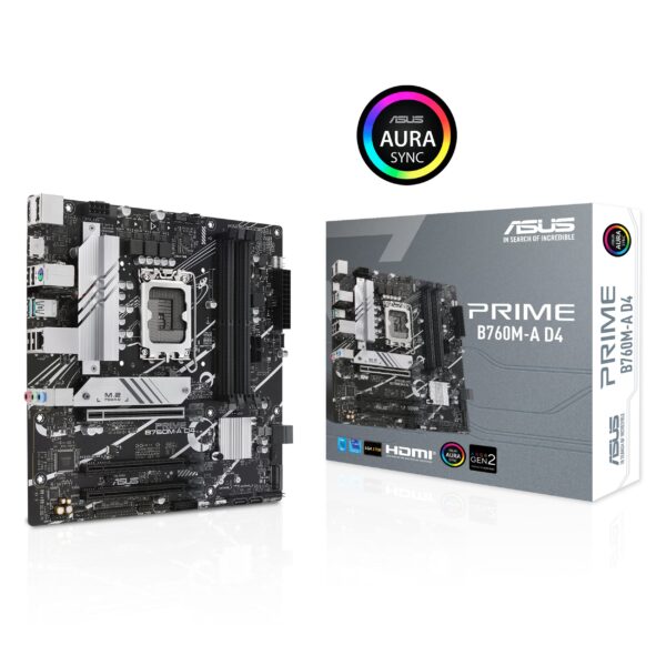 ASUS Prime B760M-A D4 Intel® B760 (LGA 1700)(13th and 12th Gen) mATX Motherboard, PCIe 4.0, 2xM.2 Slots,2.5Gb LAN, DisplayPort,Dual HDMI,Rear USB 3.2 Gen 2, Front 1 Type-C®, Aura Sync (Renewed) - Image 2
