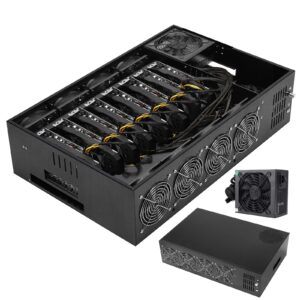 SUOHUI GPU Mining Rig Complete Mining Server Case for Ethereum/ETH Crypto Mining Prebuilt 8 GPU Mining Motherboard, 1800W PSU, 8 Cooling Fans, 8GB RAM,128GB SSD,(without GPUs) -Black