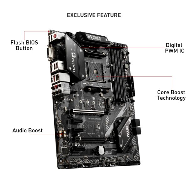 MSI B450 Tomahawk MAX II Gaming Motherboard (AMD Ryzen 3000 3rd gen ryzen AM4, DDR4, M.2, USB 3.2 Gen 1, HDMI, ATX) (Renewed) - Image 5