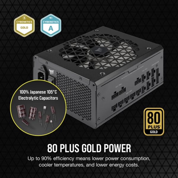 Corsair RM1000x Shift Fully Modular ATX Power Supply - Modular Side Interface - ATX 3.0 & PCIe 5.0 Compliant - Zero RPM Fan Mode - 105°C-Rated Capacitors - 80 Plus Gold Efficiency - Black (Renewed) - Image 4