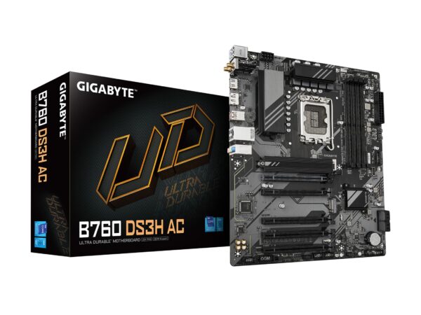 GIGABYTE B760 DS3H AC (rev. 1.0/1.1) LGA 1700 Intel B760 ATX Motherboard with DDR5, 2* M.2, PCIe 4.0, USB 3.2 Gen 2 Type-C, GbE LAN, Q-Flash Plus, PCIe EZ-Latch (Renewed)